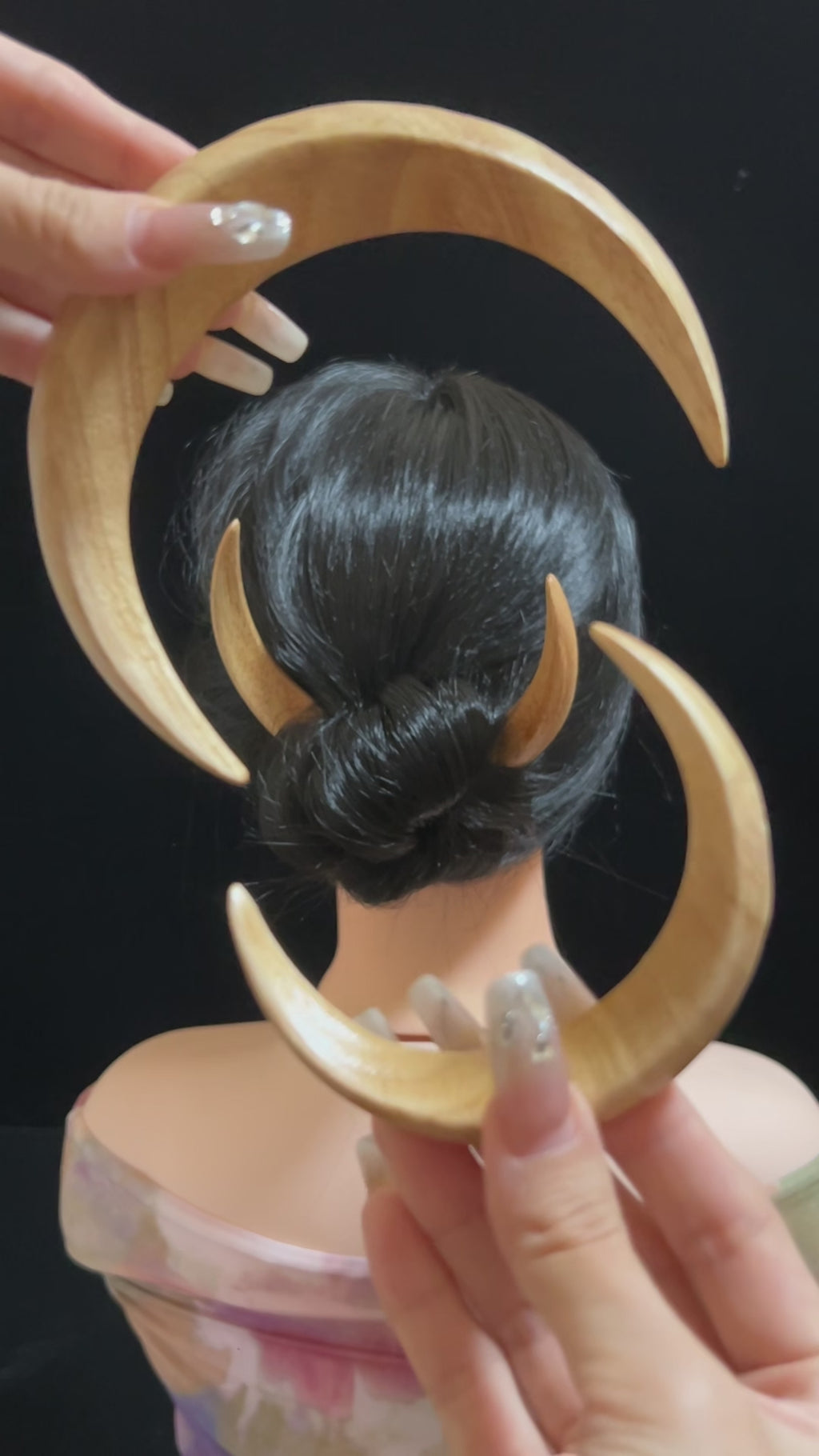 Crescent Moon Wooden Hair Pin, Moon Hair Fork Bun Holder, Handmade Gothic Bun Holder, Boho Hair Accessory for Women and Girls