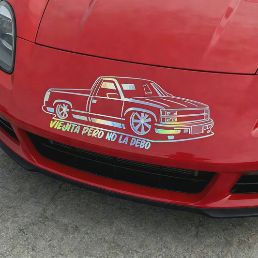 Holographic Rainbow Retro Pickup Sticker (Vieita Pero No La Debo) | Iridescent Car Decal Fits Vehicle Bodies, Laptops & Smooth Surfaces