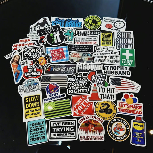 100-Pack Hilarious Multi-Theme Vinyl Stickers: Whimsical Jokes, Blue-Collar Memes & Silly Slogans | Versatile Decals for Laptops, Cars, Tool Boxes & More