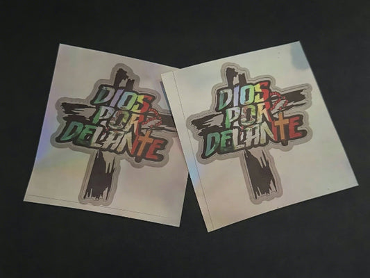 “DIOS POR DELANTE” Cross Rosary Religious Vinyl Sticker | Distressed Colorful Faith Decal  Fits Cars, Laptops & All Smooth Surfaces